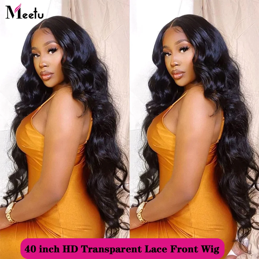 Meetu 38 40 Inch Human Hair Wigs 13x4 Body Wave Transparent Lace Front Wigs For Women 180 Density PrePlucked Brazilian Remy Hair