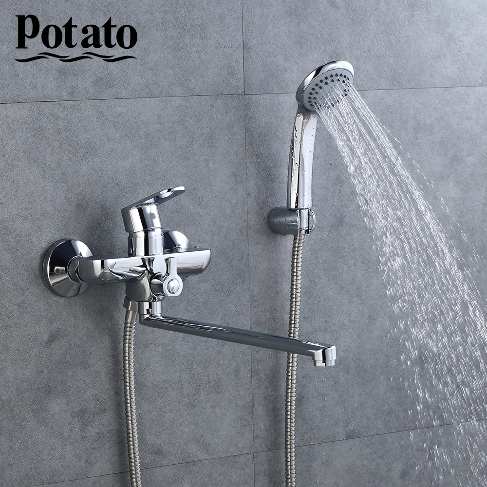 Potato хромированный кран с поворотным корпусом для ванной смеситель душа горячей и