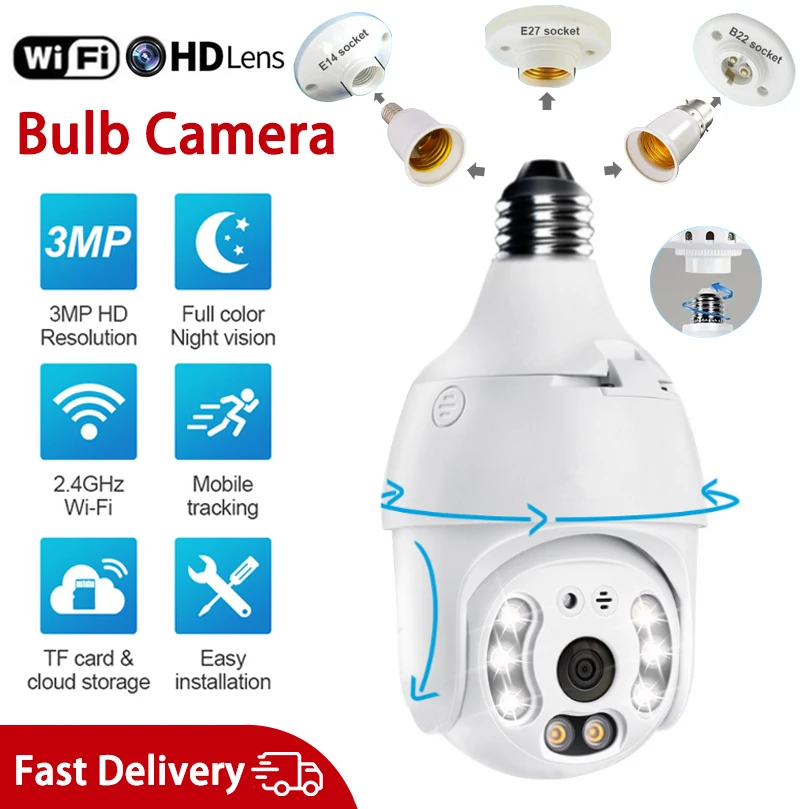 

3MP E27 Surveillance wifi Camera Bulb Night Vision Full Color Panoramic Automatic Human Track CCTV Video Security Monitor Camera