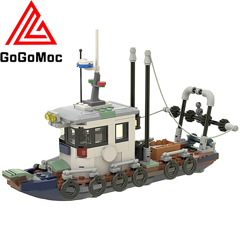

Small Coastal Police Fishing Boat Star Building Blocks Moc High-Tech Wars Model Trawler Ship Bricks Diy Toys For Children Gifts