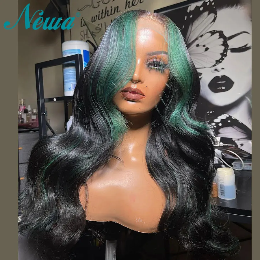 

Newa Hair Green Highlight Wig Human Hair Lace Front Wigs Pre Plucked 13x6 Lace Frontal Wig Colors 4x4 Closure Wigs For Women