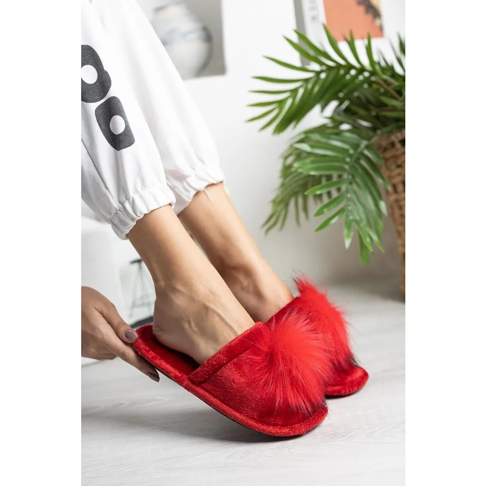 

Indoor Slippers Women Warm Shoes Plush Home Slipper Anti Slip House Floor Soft Spring Slides Autumn Winter Shoes Red Bridal Slip