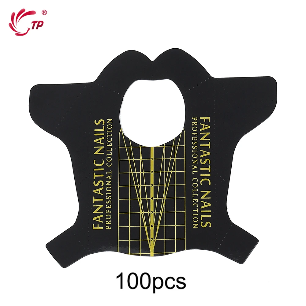 Black 100pcs TP Stiletto наращивание ногтей формы наклейки для гелевых акриловых насадок наращивание профессиональных ногтей системы руководство по разработке трафаретов дизайн - Цвет: Black 100pcs