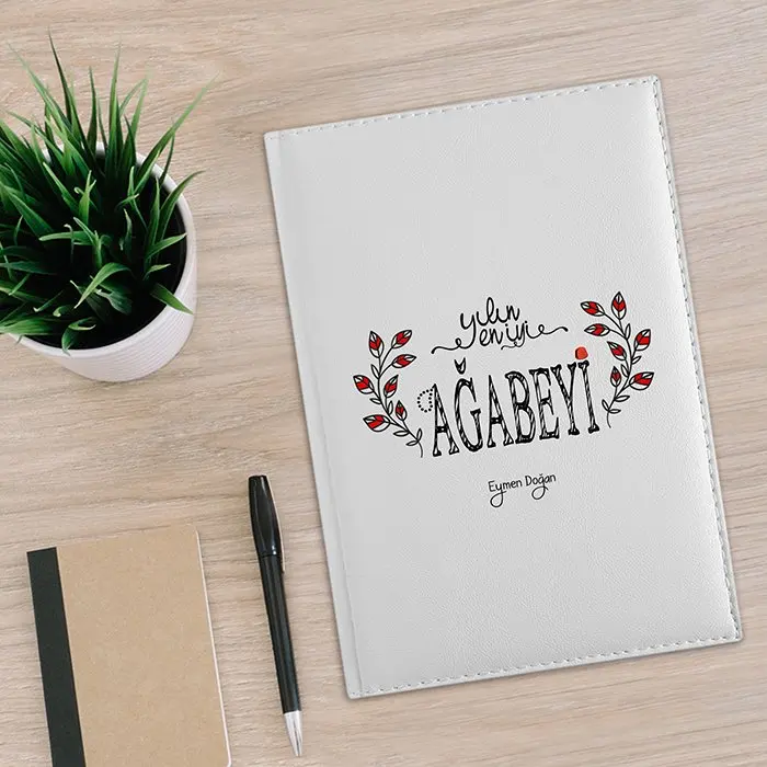 

Personalized The Year 'S Best Elder Brother 2020 White Leather Organizer