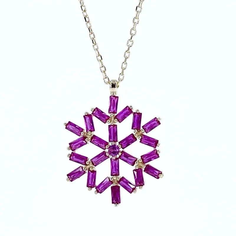 

Baget Fuchsia Quartz Snowflake Model Top Quality 925 Silver Necklace