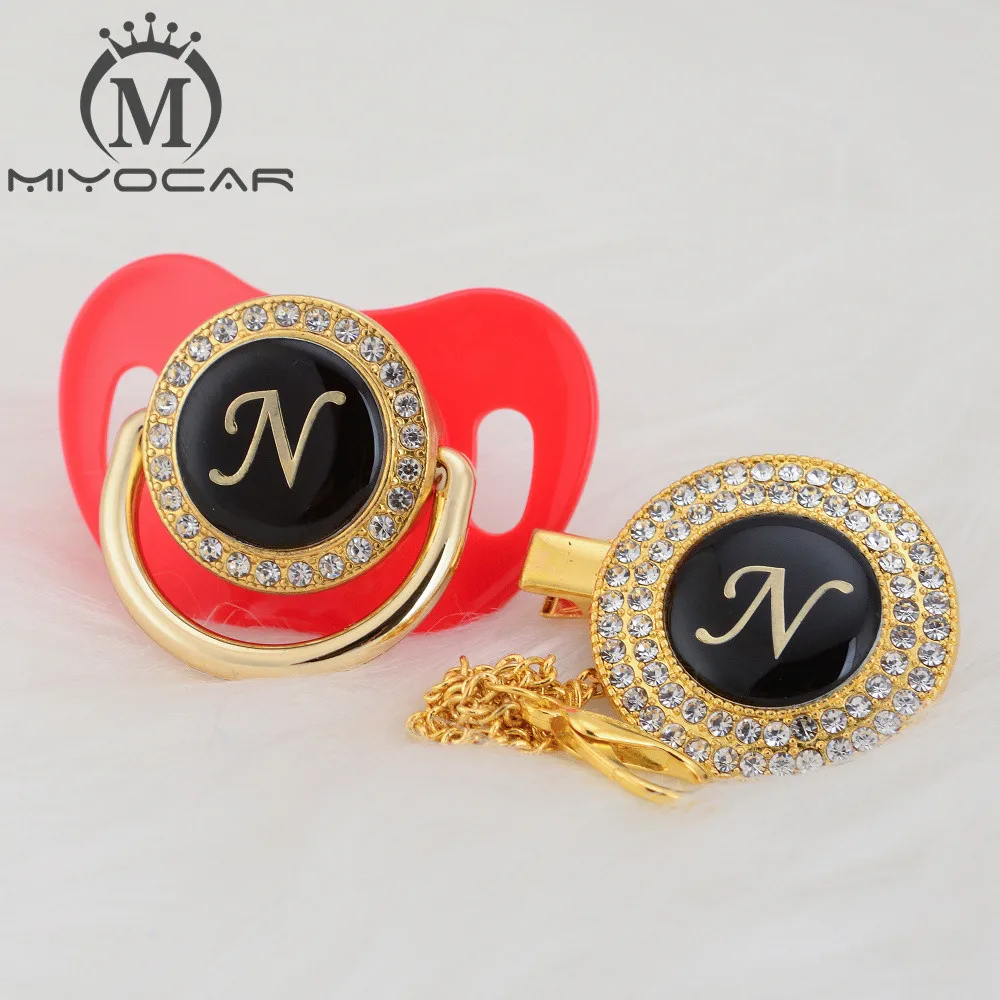 MIYOCAR уникальный дизайн имя инициалы Письмо N Элегантный bling соска и пустышка Клип BPA бесплатно пустышка bling уникальный дизайн LN