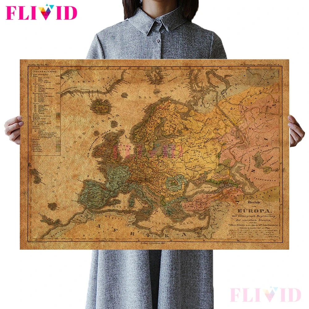 

Old Europe Map Poster Wall Art Ethnographic Map Of Europe In German Canvas Print For Living RoomDecor Posters Prints Unframed