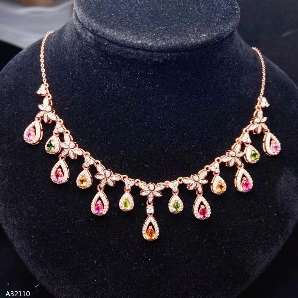

KJJEAXCMY Fine 925 Silver Boutique Jewelry Natural Gem Tourmaline Gemstone Ladies Women Female Miss Girl Necklace Clavicle Chain