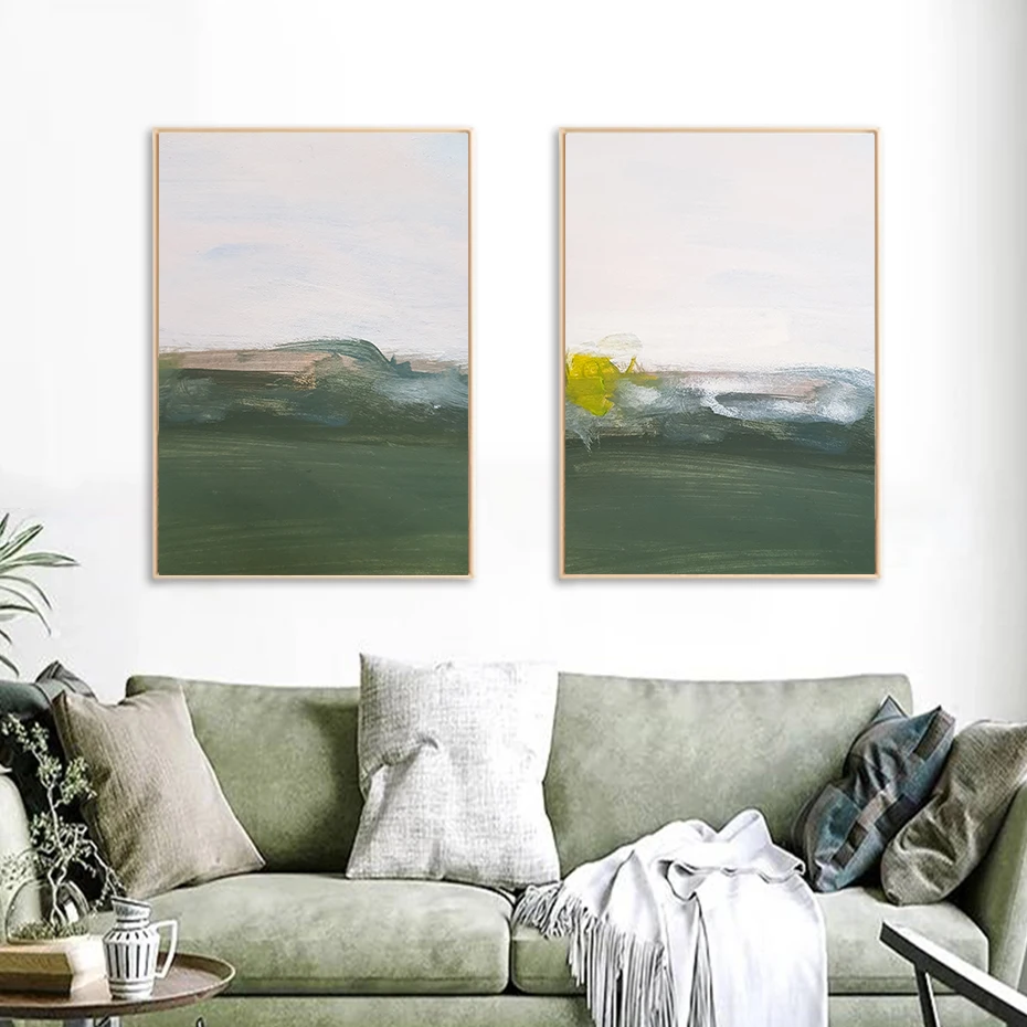 Современная абстрактная картина маслом с зеленым принтом картины на холсте