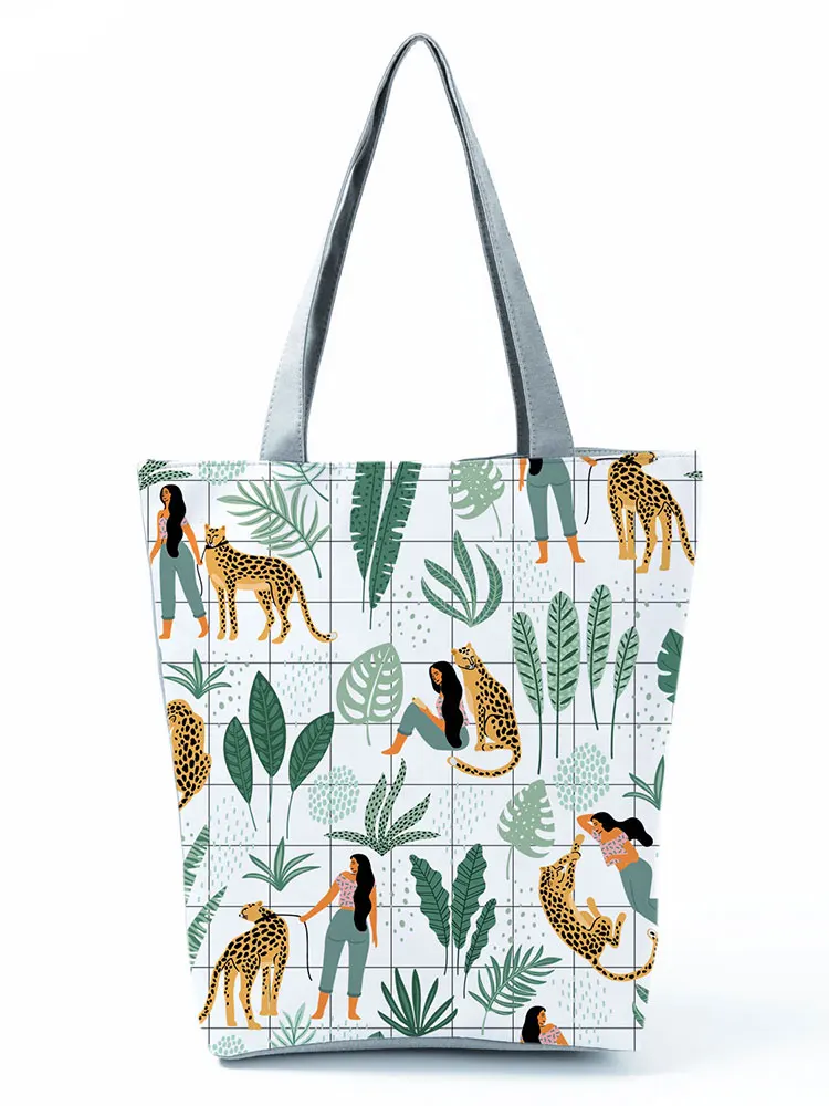 

Plant Printed Shoulder Bag Girl Tiger Cartoon Handbags for Women Fashion Eco Friendly Tote Outdoor Portable Simple Shopping Bag