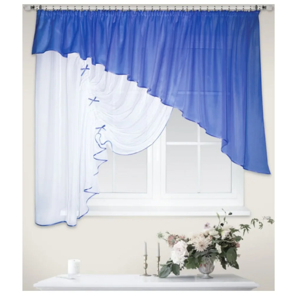 Шторы для кухни Джульетта-л синий тюль для кухни Короткие шторы для ...