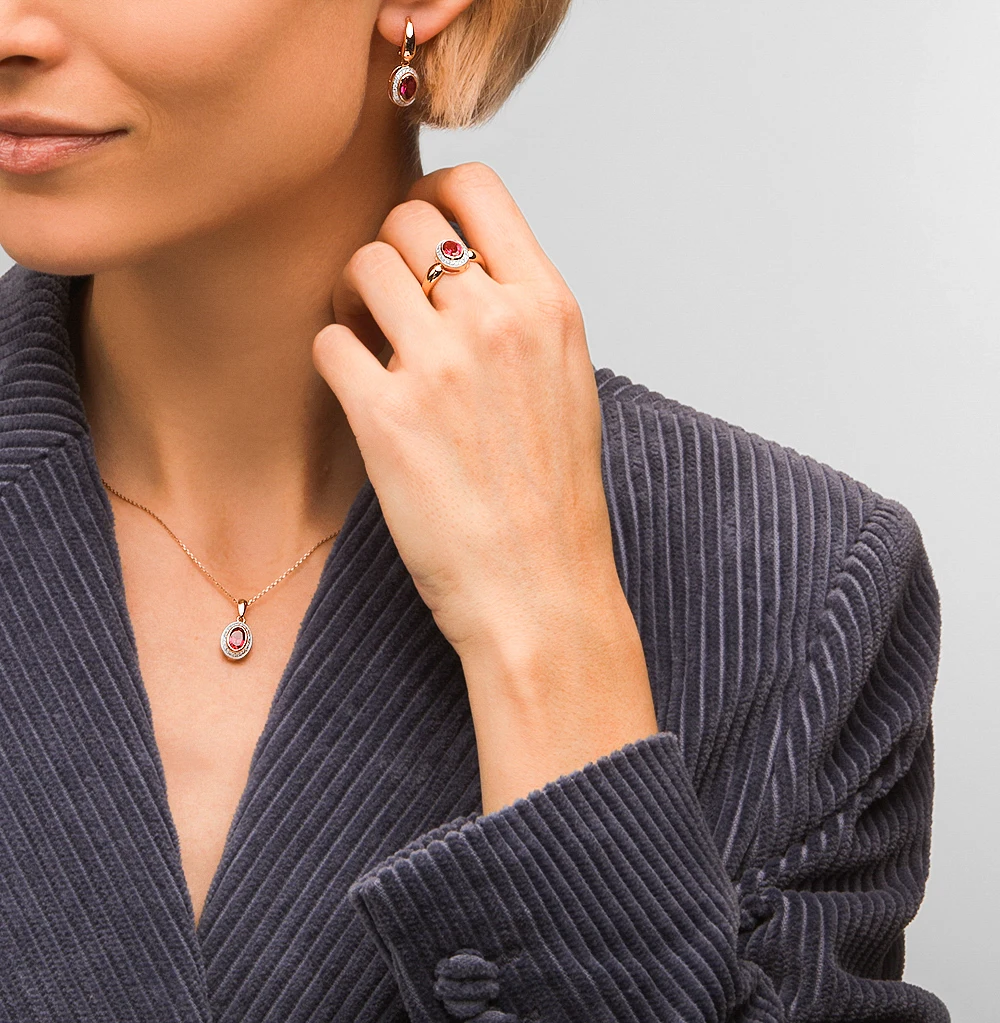 Золотые серьги с рубинами и бриллиантами SUNLIGHT проба 585 | Украшения аксессуары