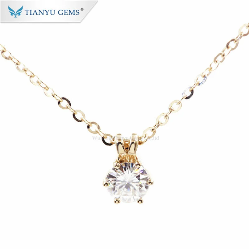 

Tianyu Gems Real 14K 18K Yellow Gold Pendant Necklace 5mm 0.5CT Lab Grown Moissanite Diamond Women Wedding Engagement Gift