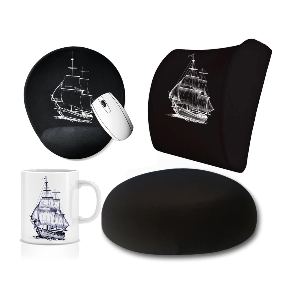 Prezzo Custog Memory Foam Visco Per Sedia Da Ufficio Supporto Per La Vita Cuscino E Seduta Cuscino E Tappetino Per Mouse E Tazza Set Di 4 Navi Mare