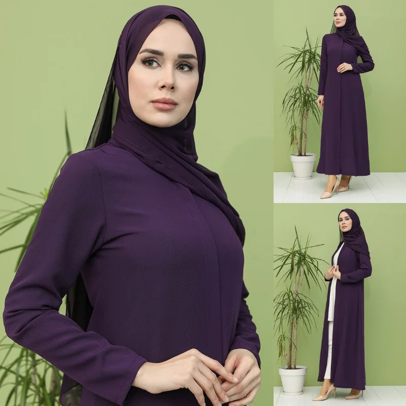 

2021 Plus Size Muslim Women Hidden Zippered Abaya Dress Kaftan Robe Femme Musulman Ensembles Hijab Caftan Dubai Turkey Islamic