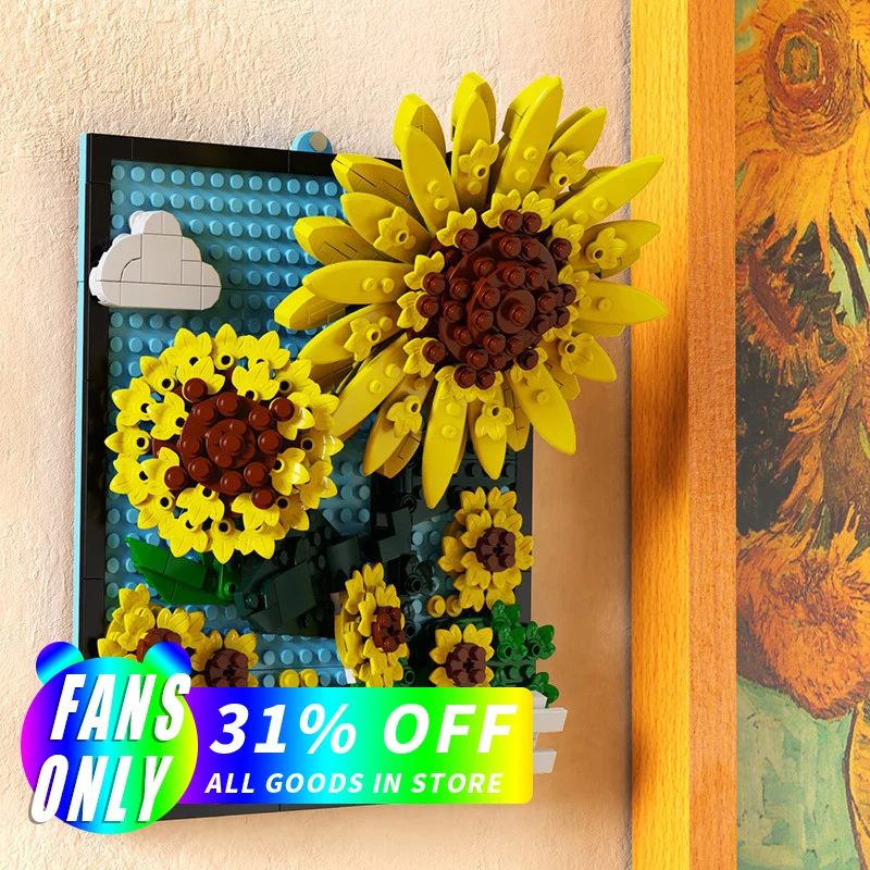 

2022 New Van Gogh Sunflowers Building Blocks Creative Pixel Art Bricks Mini Famous Painting Toys Gifts For Adults Children MOC T