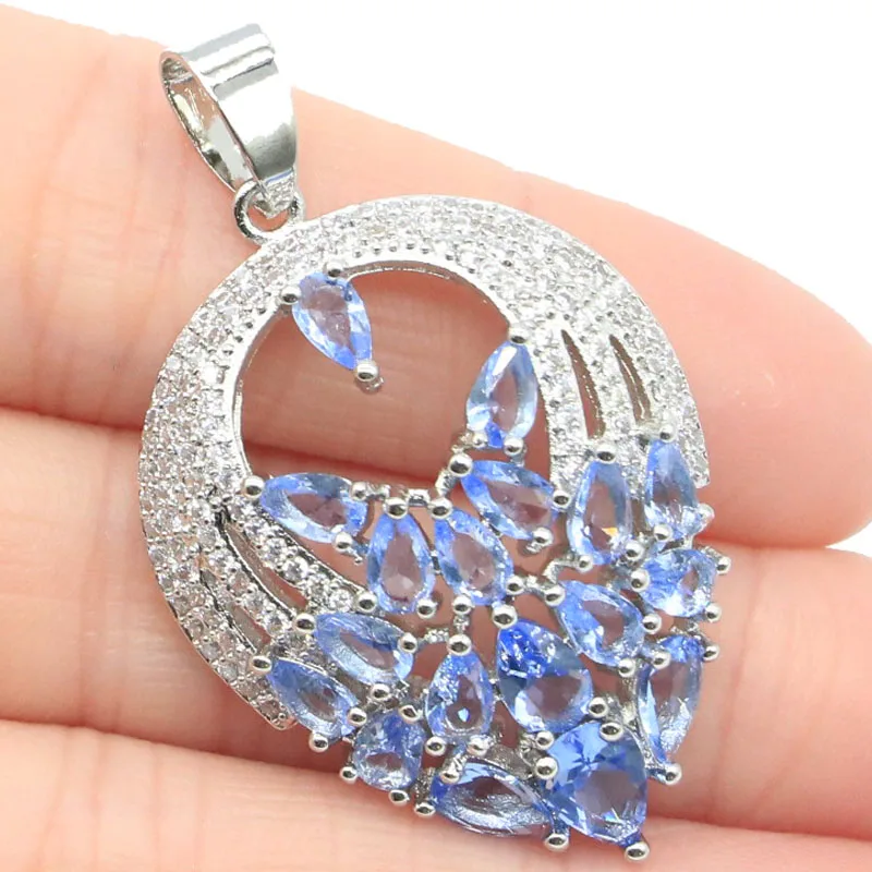 

49x25mm Luxury Big Jewelry Set Created Violet Tanzanite Green Peridot For Women Dating Silver Earrings Pendant Briday Gift