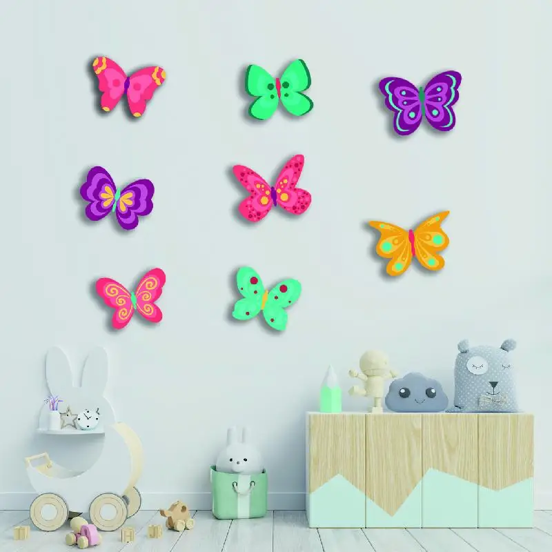 

Butterfly 8 piece Wooden Sticker Wall Set Kids Room Wall Decoration Wooden Wall Decor Scandinavian Style