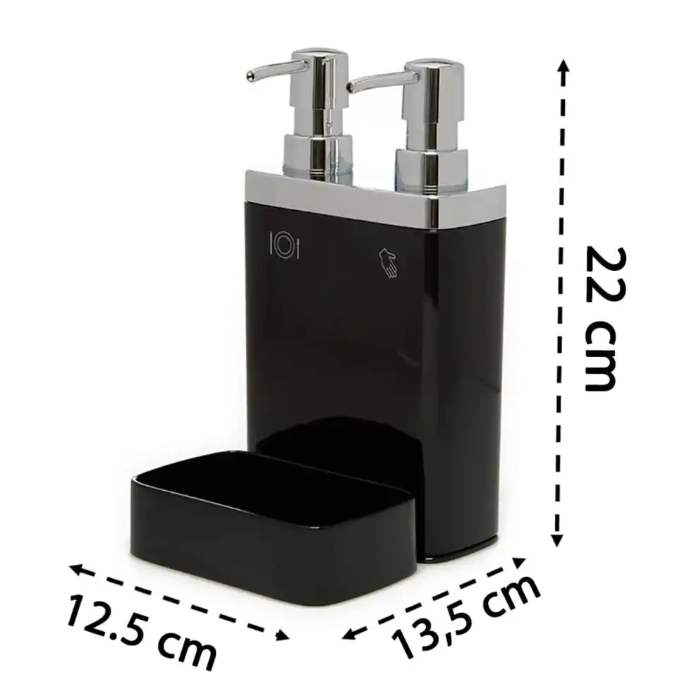 

Double Liquid Soap Dispenser with Sponge Black 750ML Kitchen Accessory Dish Sponge Holder 7 Color Refillable Bottles Decorative Plastic Soap Dispenser Pump Cleaning Liquid Dispenser Press Soap Organizer Kitchen Tool