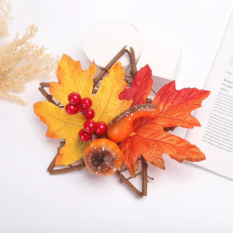 

Halloween decoration wreath five-pointed star vine circle maple leaf pumpkin door hanging harvest festival decoration