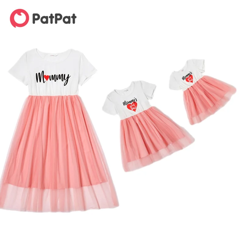 

PatPat 2021 New Arrival Summer Mommy and Me Color Block Sweet Mesh Dresses Children's Clothing