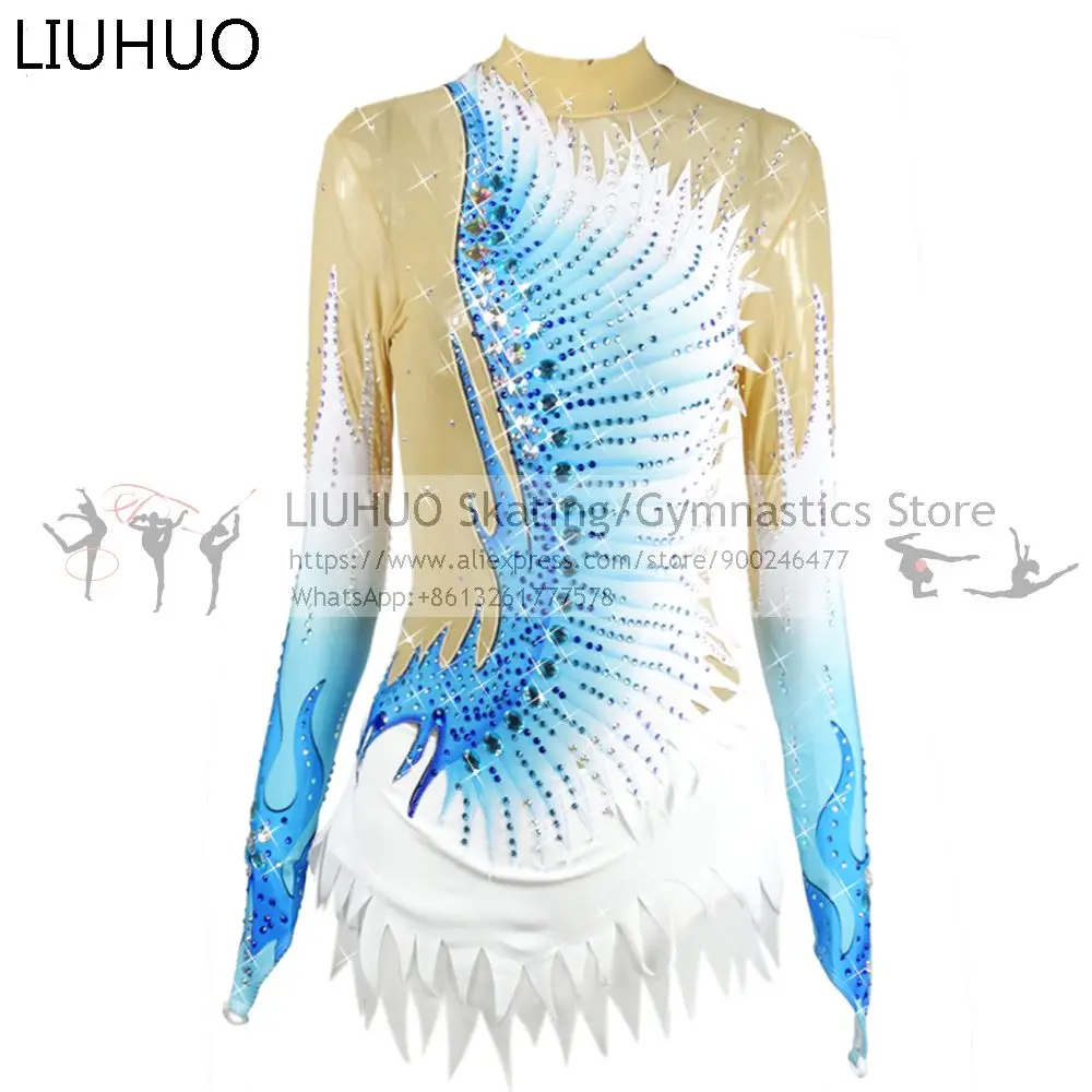 

Ice Skating dress girls Rhythmic leotard Children Unitard Gymnastics blue ballroom Figure Skating dress Girls ballet leotard