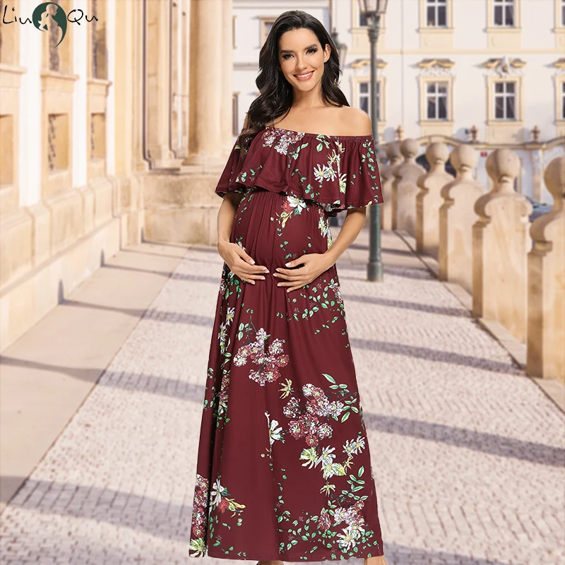 

Liu&Qu Ruffles Maternity Long Dress Off Shoulder Maternity Dress Maxi Pregnancy Dress Mama Photo Shoot Pregnant Party Clothes