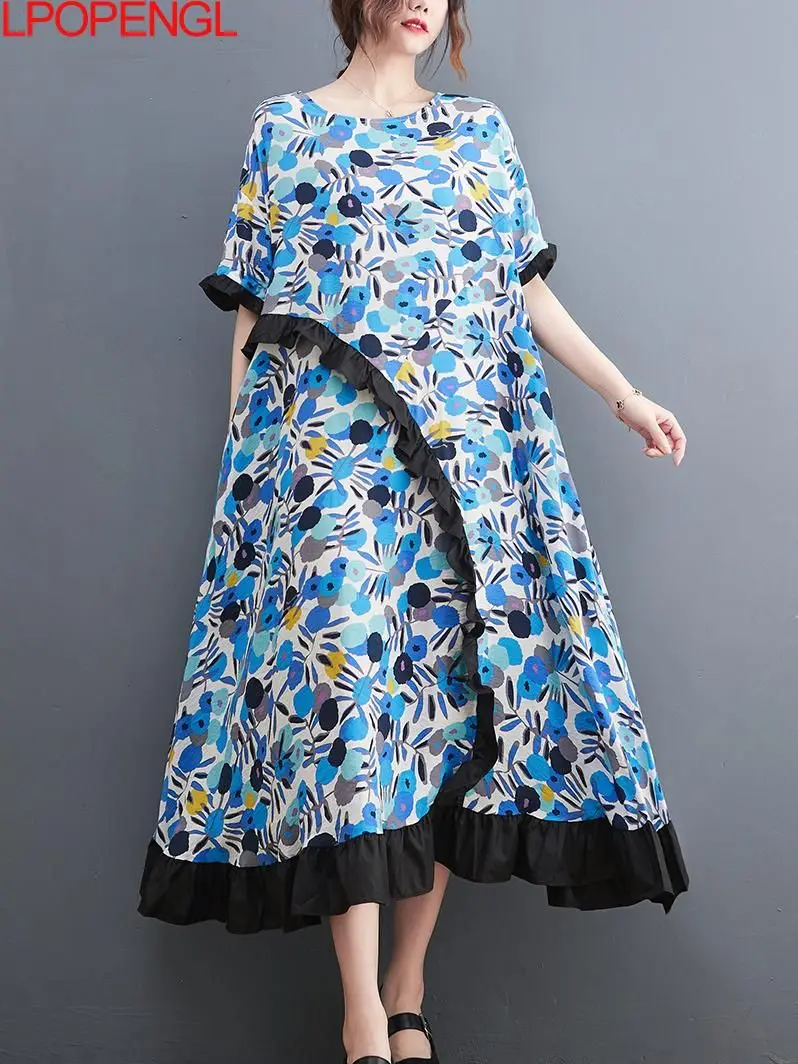 

Oversized Women's Dress 2022 Summer Stitching Print Vintage Temperament Western Style French Dress Popular High-end Long Dress