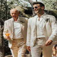 2022 beach casual linen costume homme mariage wedding slim fit men suit set masculino terno groom tuxedos 2pcsblazerpants
