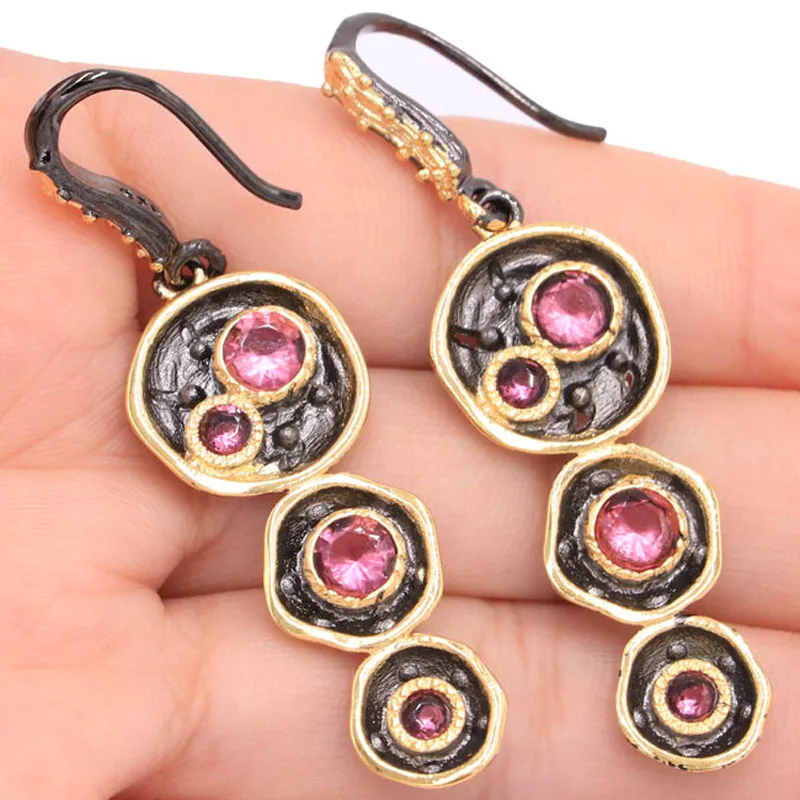 54x15 мм Неоготические Винтажные серьги из настоящего Красного рубина розового