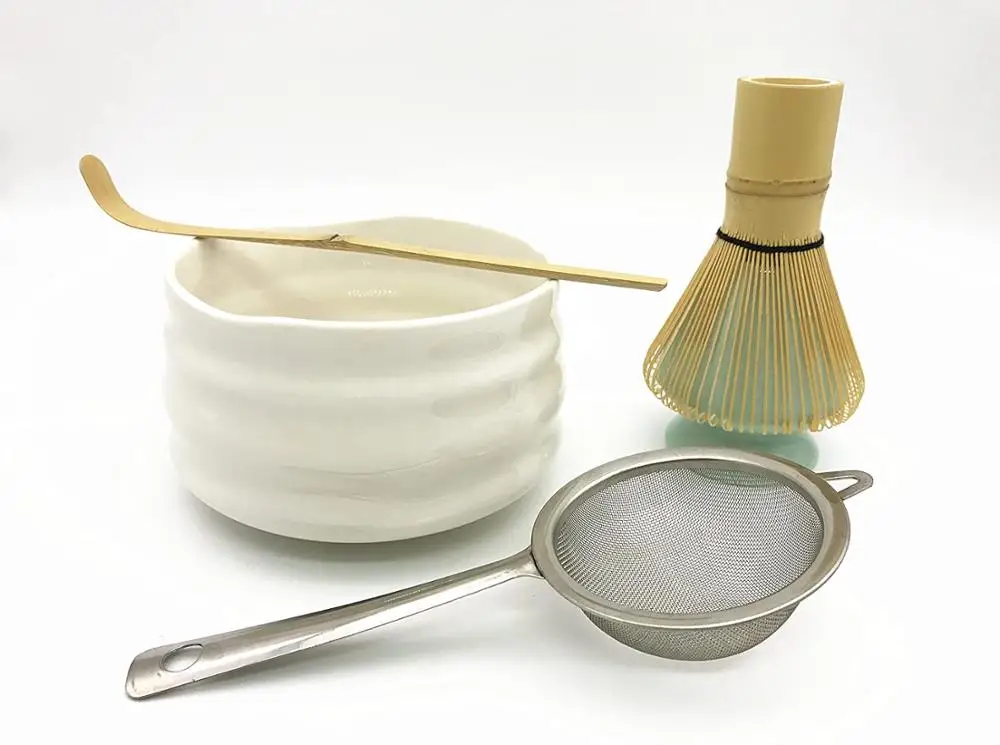 

Most Popular Matcha Tea Kit Organic Bamboo Whisk 100 Prongs Chasen Scoop Kline Glazed Chawan Bowl and Reshaper Holder Filter