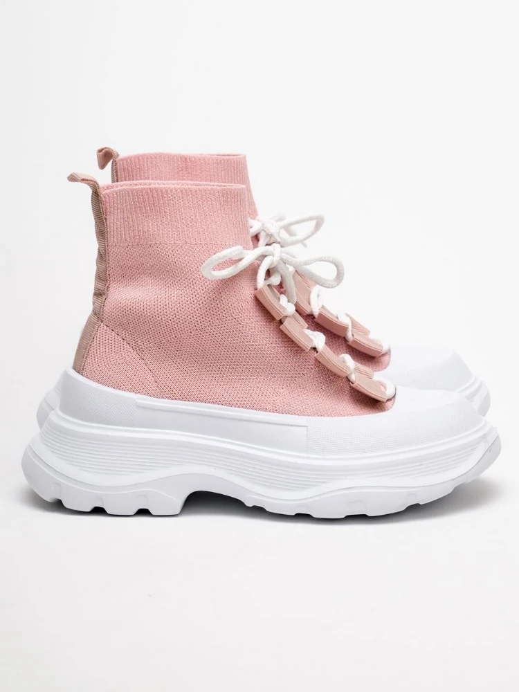Кроссовки женские на шнуровке, спортивная обувь на толстой подошве, легкие ортопедические, вязаные розовые, 2021