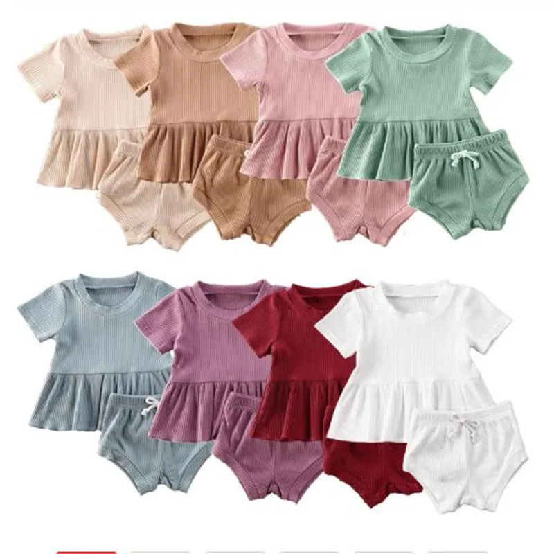 Комплект одежды для маленьких девочек и мальчиков однотонный летний топ шорты