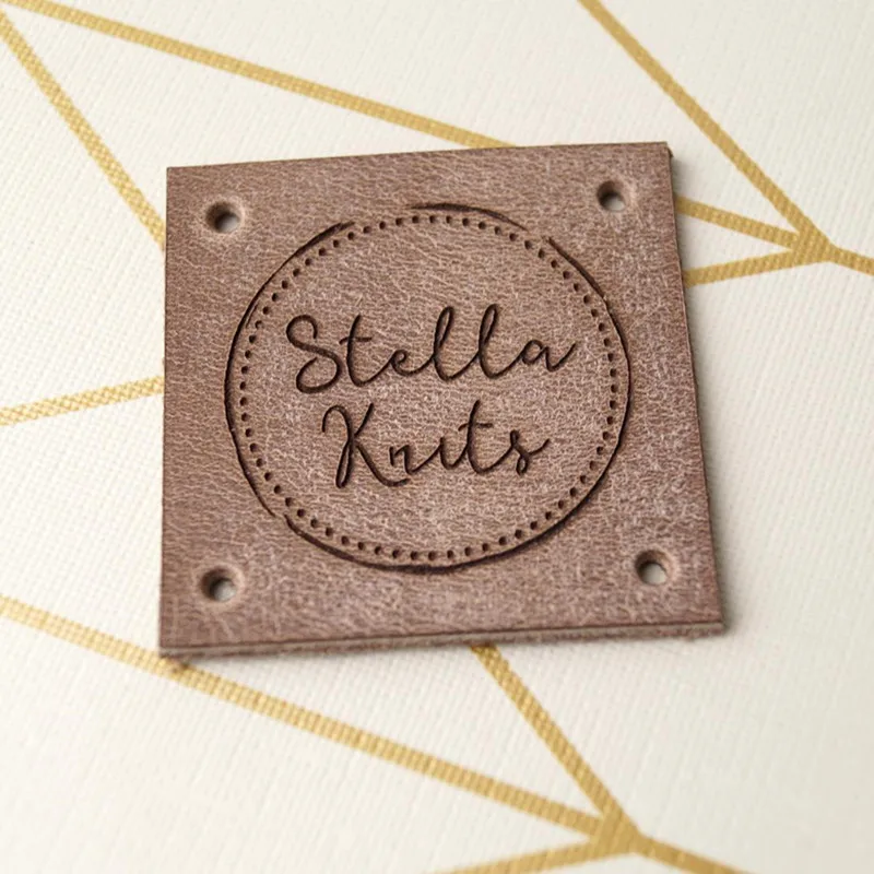 

50pcs custom leather square Name tags for clothing - DIY, Sewing Crochet labels with branding logo, Handmade knitted items label