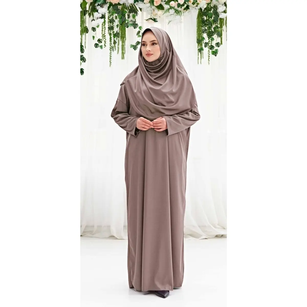 

Hijab Prayer Dress Unlined Standard Muslim Fashion Shawl Casual Seasonal Elegant Elastic Light Loose Long Sleeve Zero Collar