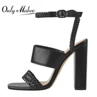 Женские босоножки с квадратным носком Onlymaker, черные и матовые босоножки на высоком массивном каблуке с пряжкой на щиколотке, лето 2021