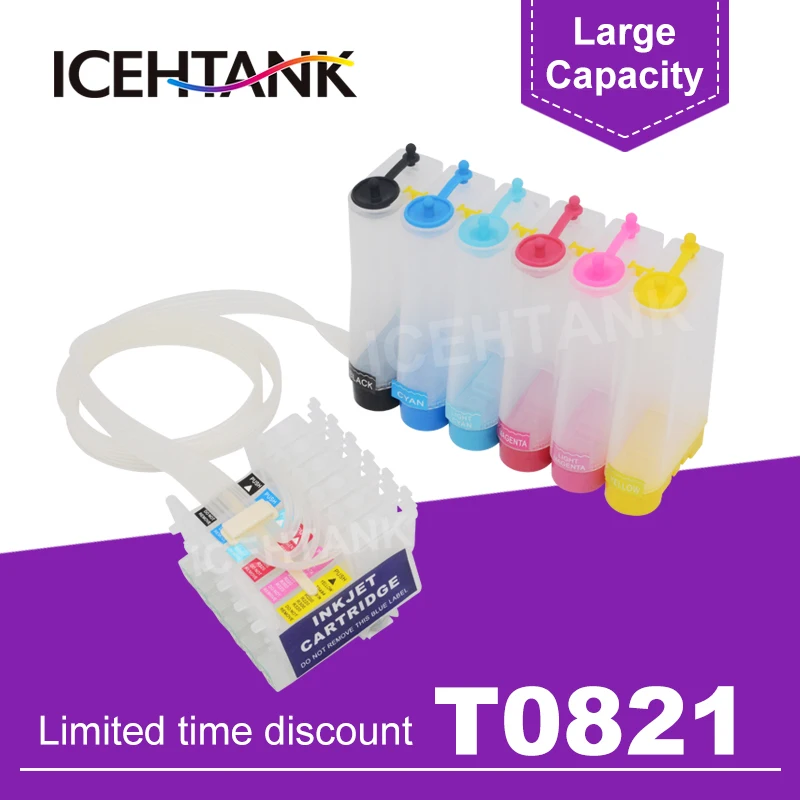 Система непрерывной подачи чернил ICEHTANK для принтера Epson T0821 Stylus Photo T50 R290 R295 R390 RX590