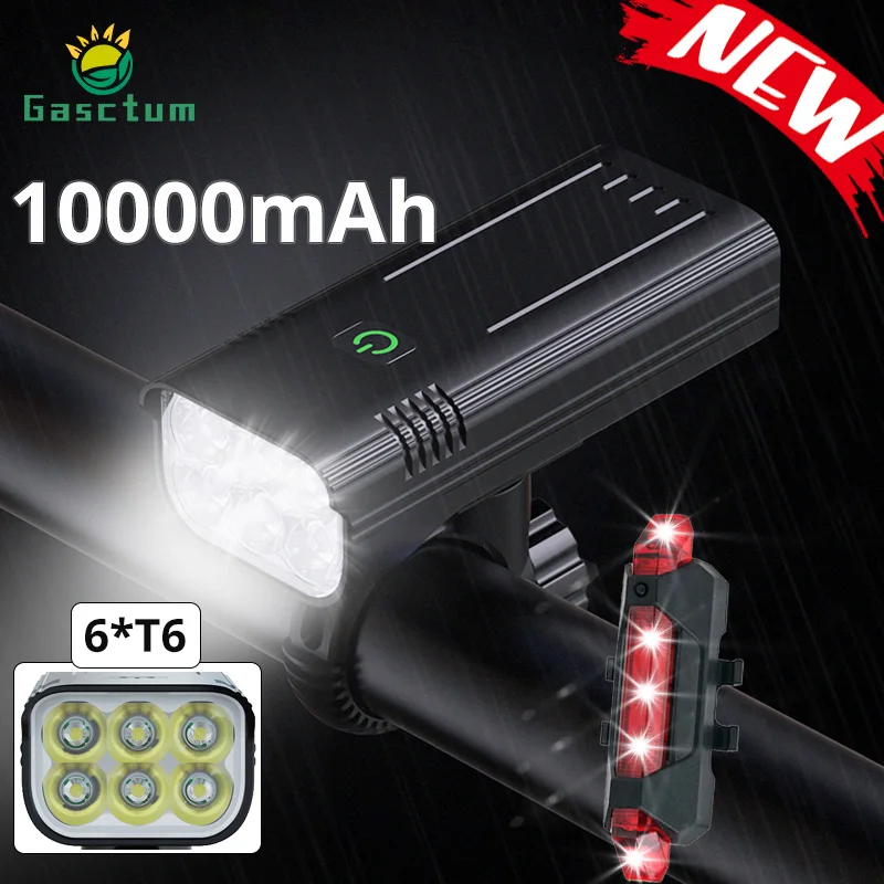 10000 мА/ч, 6 * T6 велосипед светильник USB Перезаряжаемые светодиодный велосипедный светильник 5000LM головной светильник MTB флэш светильник передняя лампа в качестве power bank - изображение
