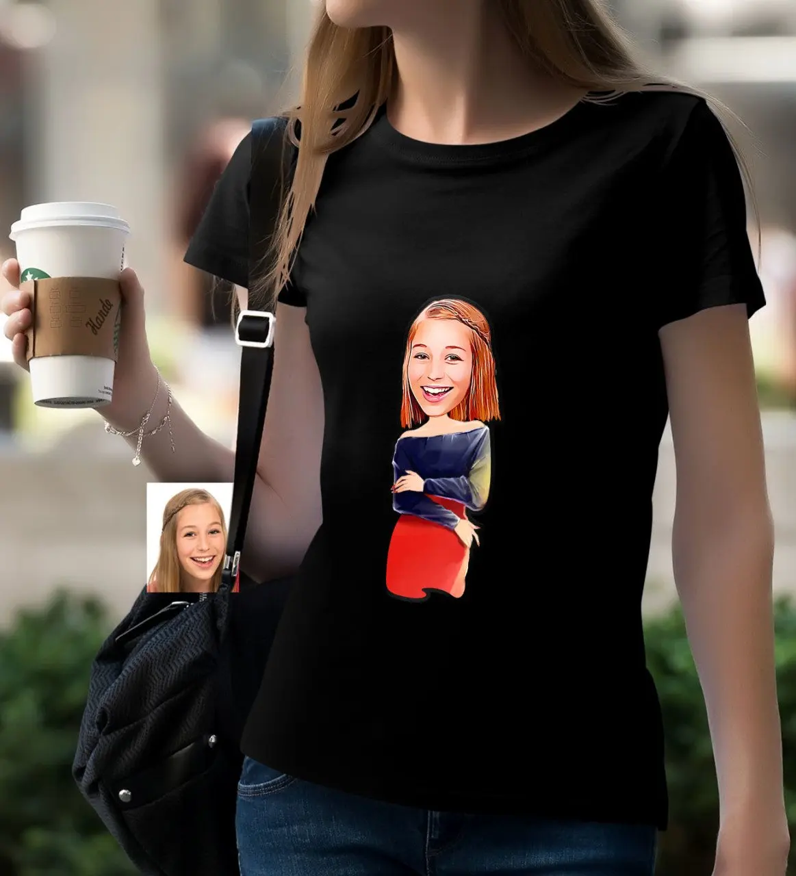 

Персонализированная Женская карикатура черного T-Shirt-12