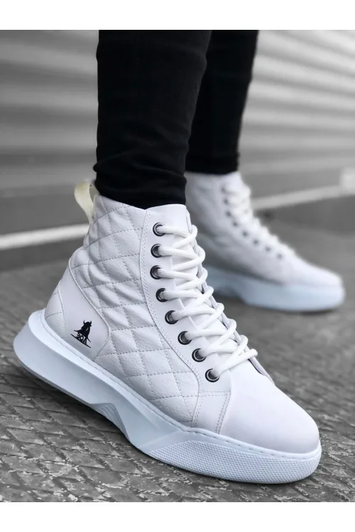 

Men's High Sole White Sports Boots With Lace-Up