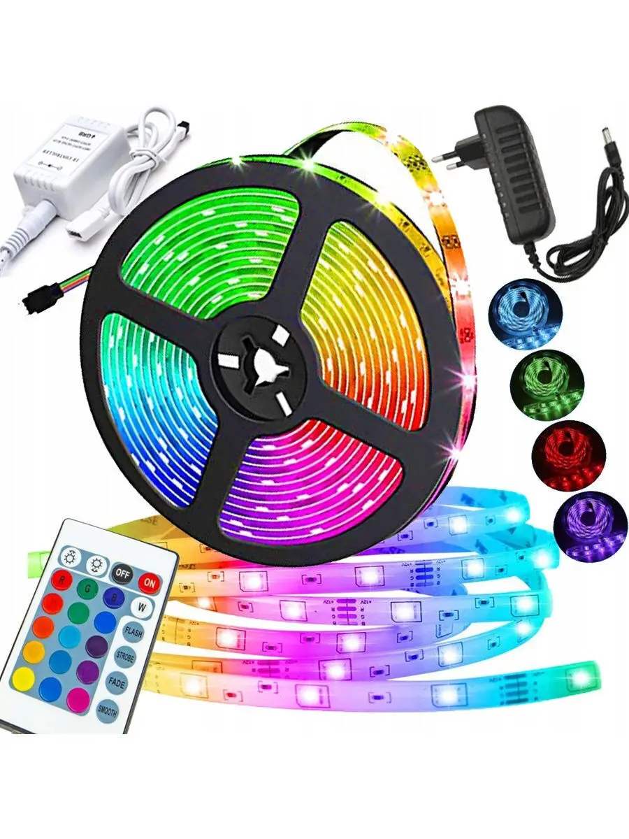 Светодиодная лента с пультом LED RGB 5 метров 12В IP65 | Лампы и освещение