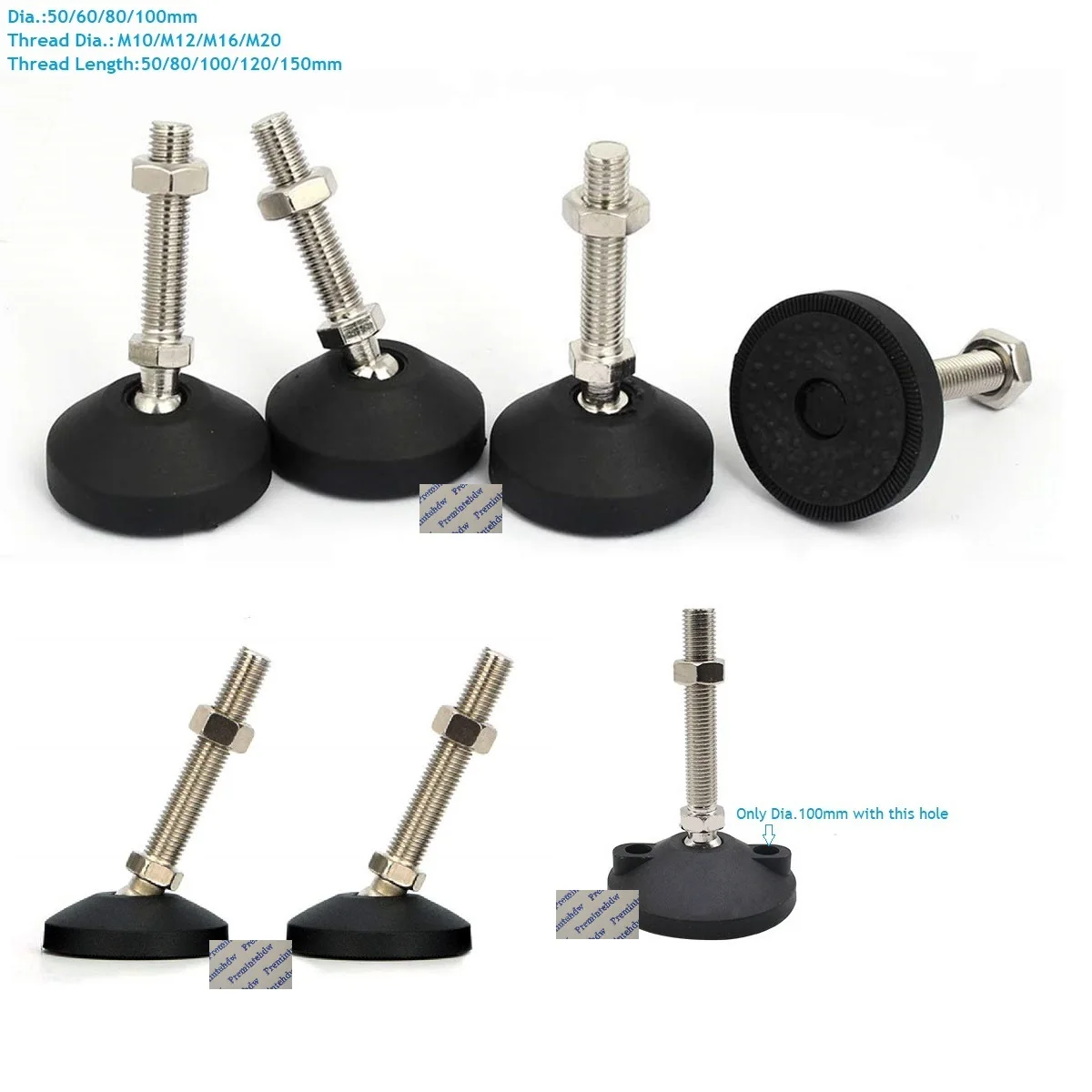 

4Pcs/Lot Dia40mm 50mm 60mm 80mm 100mm Nylon Leveling Feet Cups Leveler Swivel Adjustable Nickel Threaded Bolt Machine Furniture