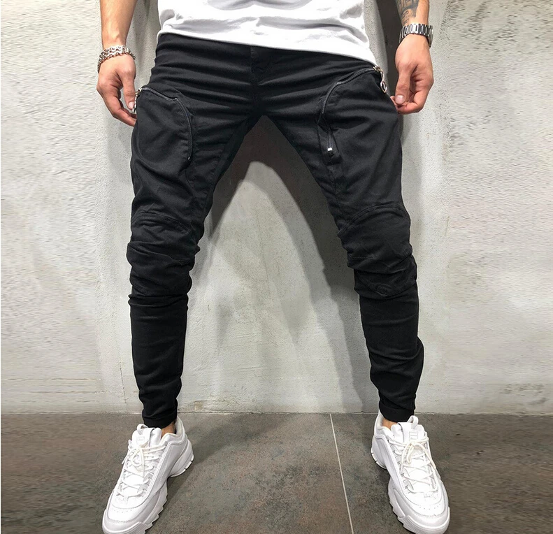 Мужские шаровары модные повседневные однотонные длинные брюки карандаш на