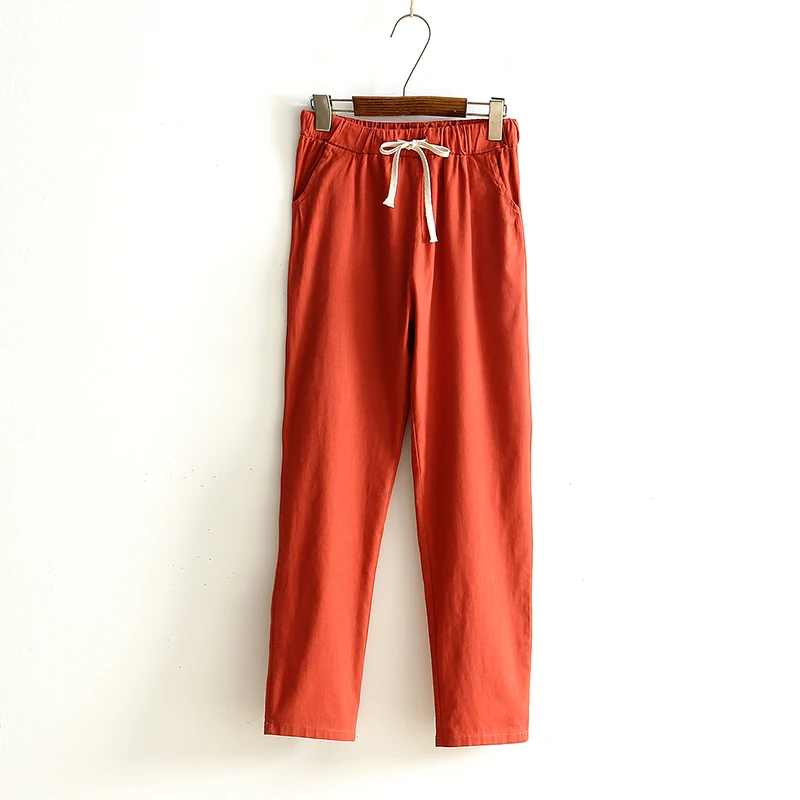 Obrix Loose Light Cotton Casual Style Female Pants Streetwear Sporty Regular Drawstring Elastic Waist Trousers For Everyday Wear | Женская