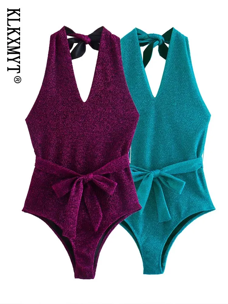 

Klkxmyt Traf 2022 Summer Swimwears Women Fashion Deep V Neck Sexy Sashes Bodysuit Women Backless Beach Bathing Suits