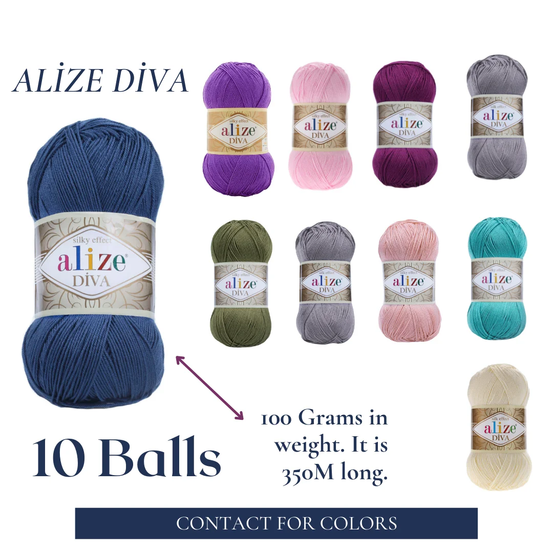 

Alize Diva Yarn 10 Pcs Hand Knitting Handmade Doll Threads DIY Bikini Pattern Amigurumi Blanket Sweater Silky Acrylic Crochet