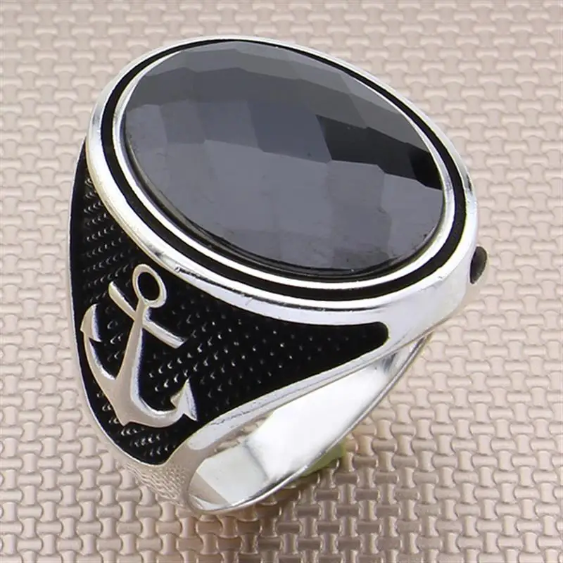 Sterling Silver Stone Ring 925 For Men Red Black Blue Green Tiger Eye Onyx Agate Turquoise Turkish Jewelry