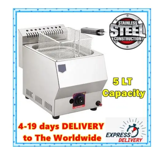 

Commercial Deep Fat Fryer GAS Frying Machine Grill Stainless Steel Countertop NATURAL or LPG GAS SINGLE Total 5lt CP