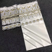 5 yards white basin riche dress african bazin lace fabric and 15 yards lace trimming for women dress