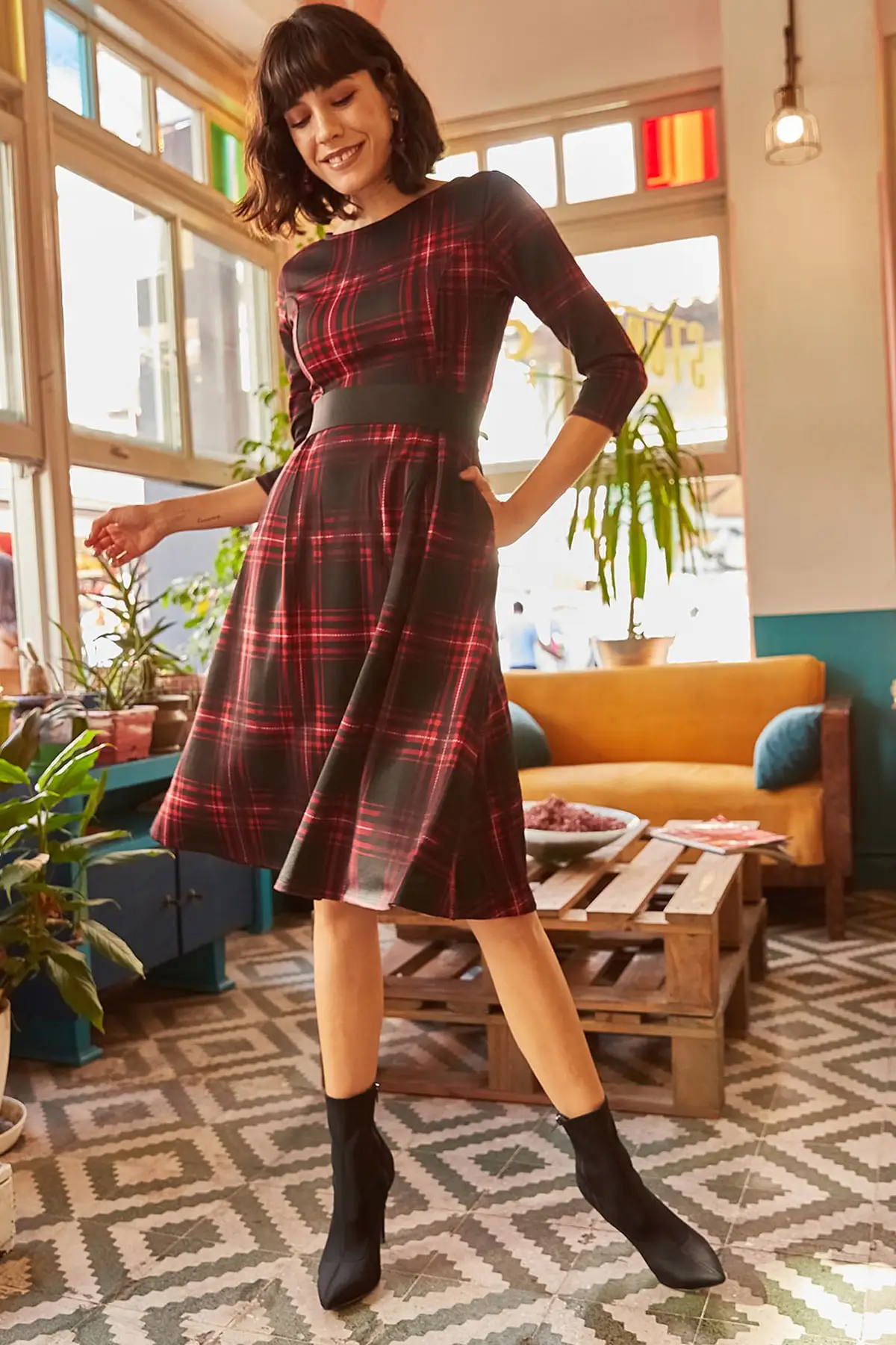 Ola Women Plaid Pockets Cloche Dress ELB-19000870 | Женская одежда